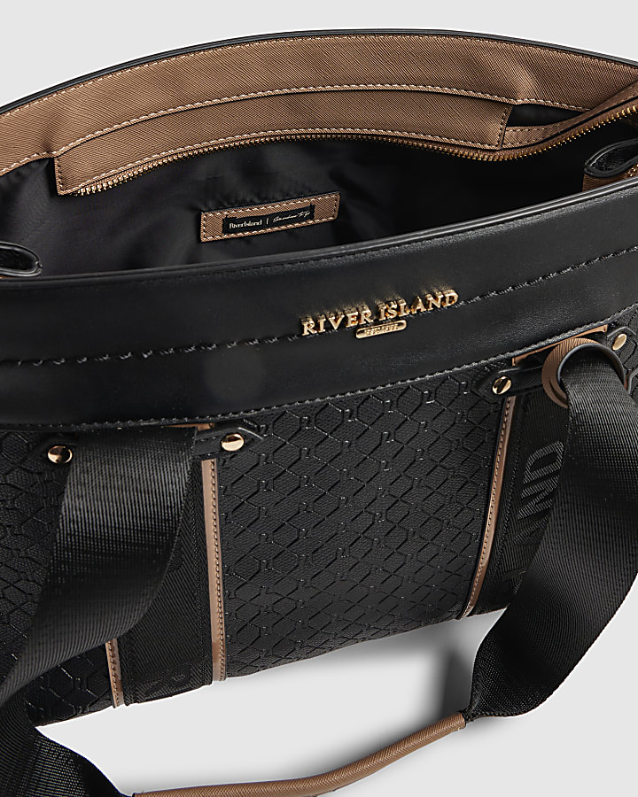 Black Embossed Monogram Tote Bag