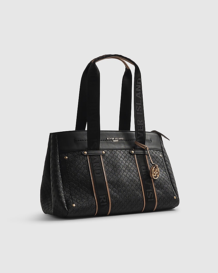 Black Embossed Monogram Tote Bag