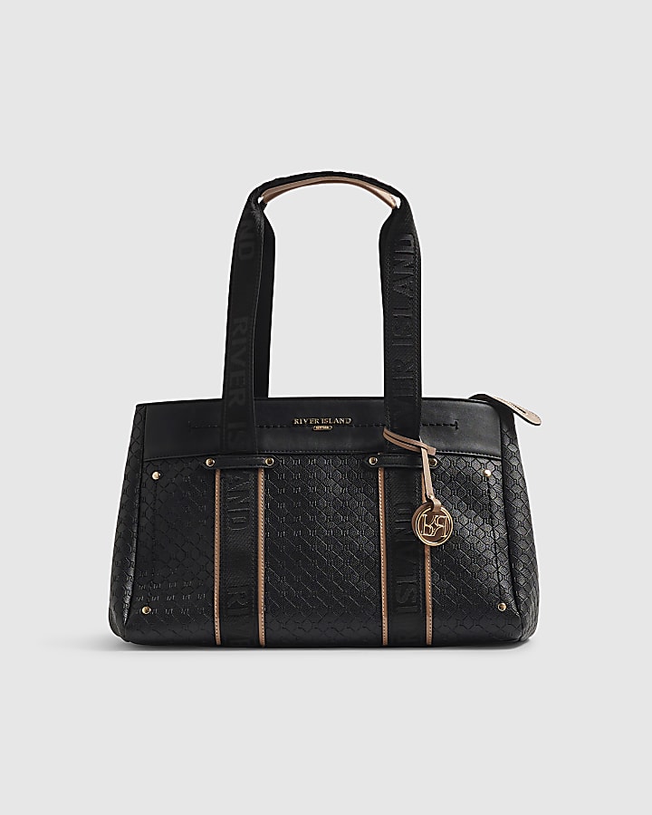 Black Embossed Monogram Tote Bag