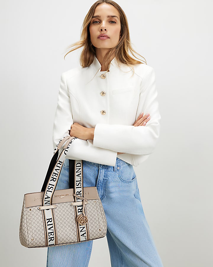 Beige Monogram Webbing Tote Bag