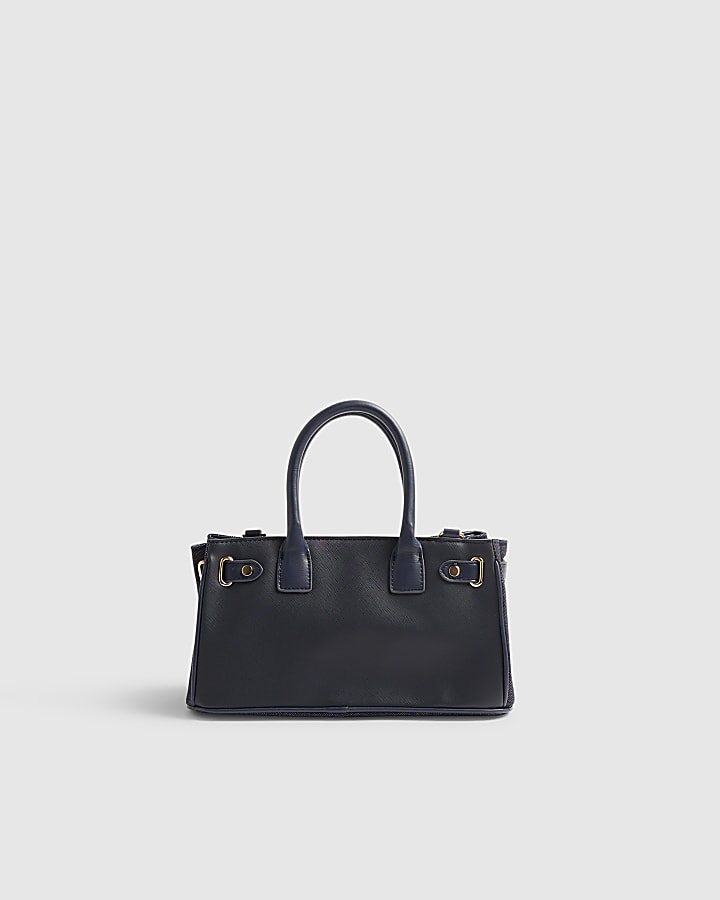 Blue Denim Lock Front Tote Bag