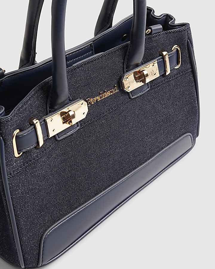 Blue Denim Lock Front Tote Bag