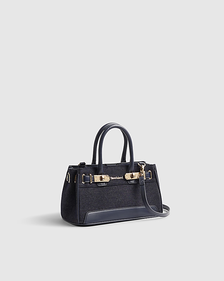 Blue Denim Lock Front Tote Bag