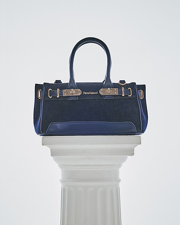 Blue Denim Lock Front Tote Bag