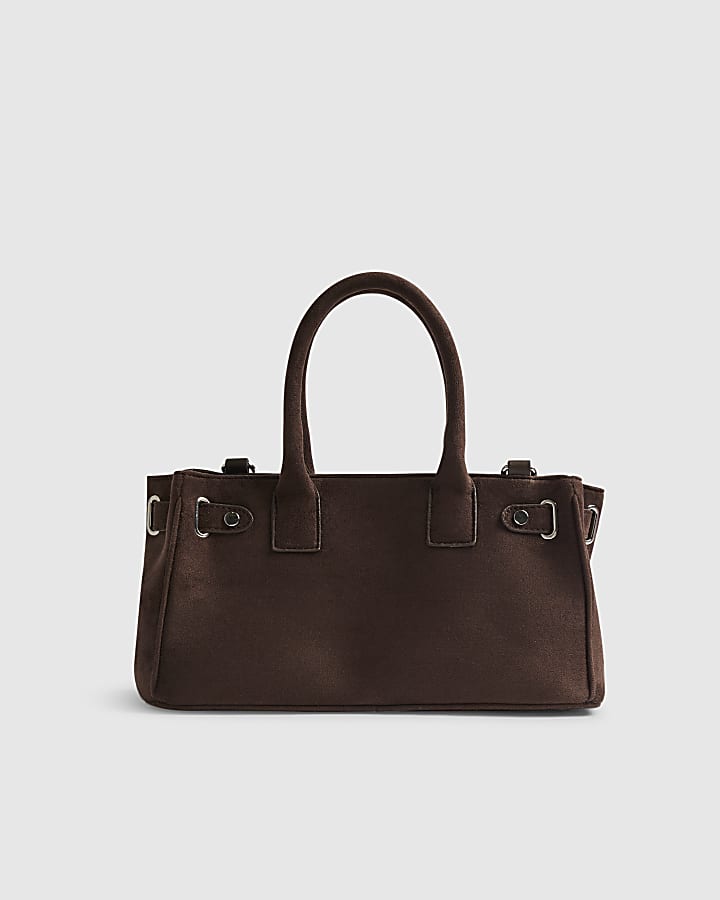 Brown Lock Front Tote Bag