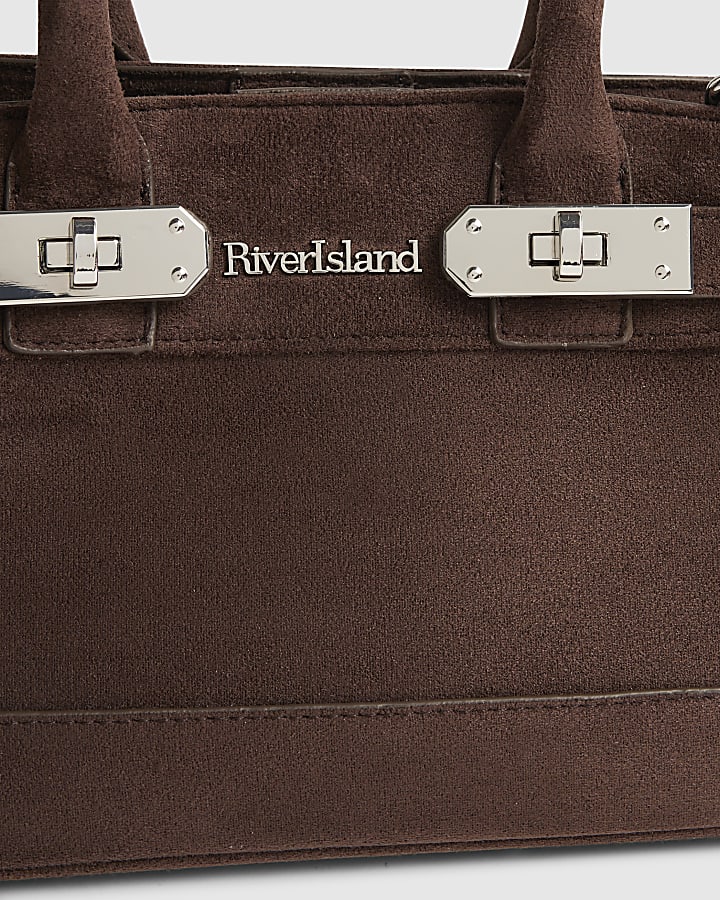 Brown Lock Front Tote Bag