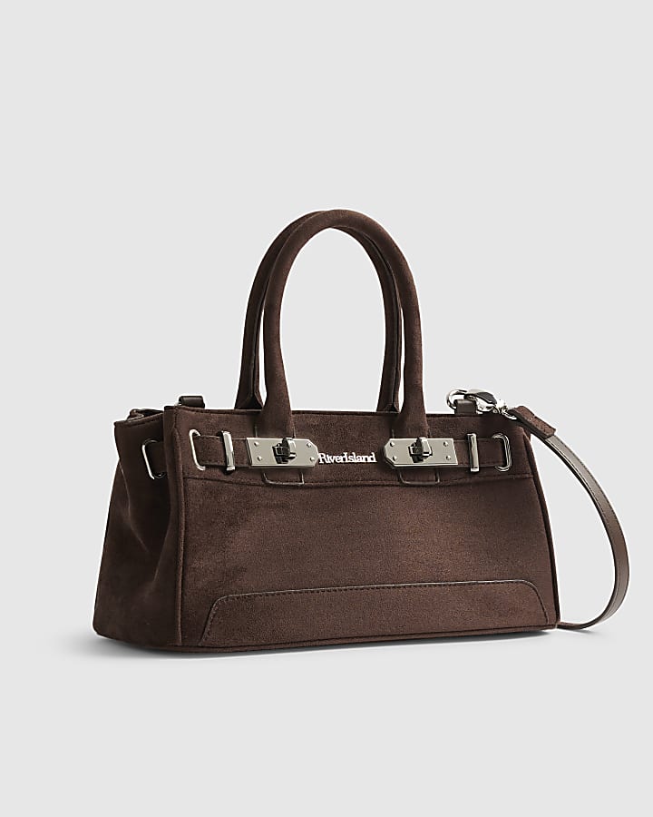 Brown Lock Front Tote Bag