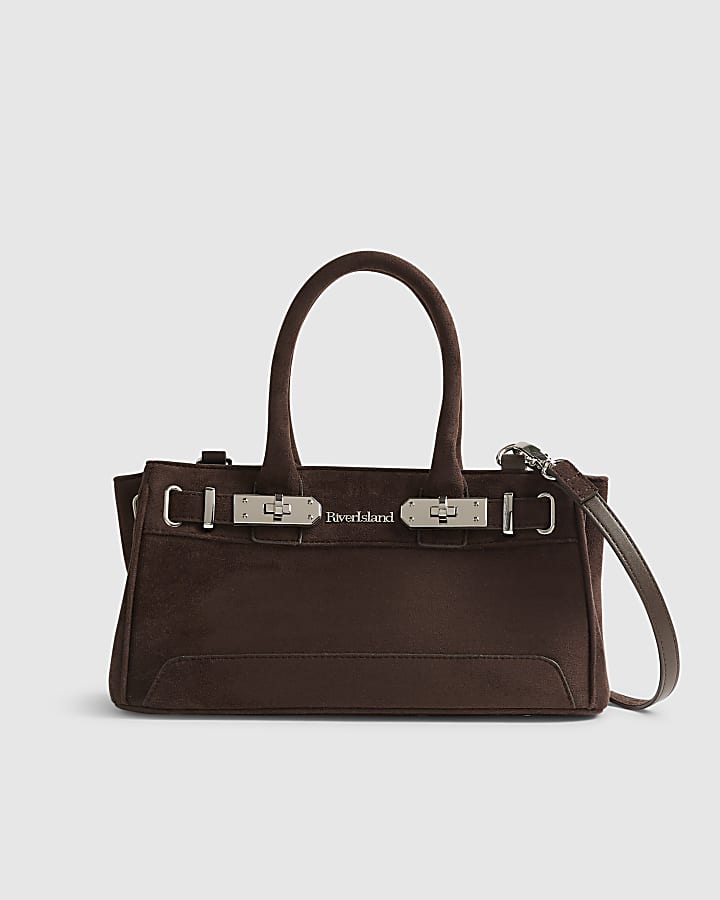 Brown Lock Front Tote Bag
