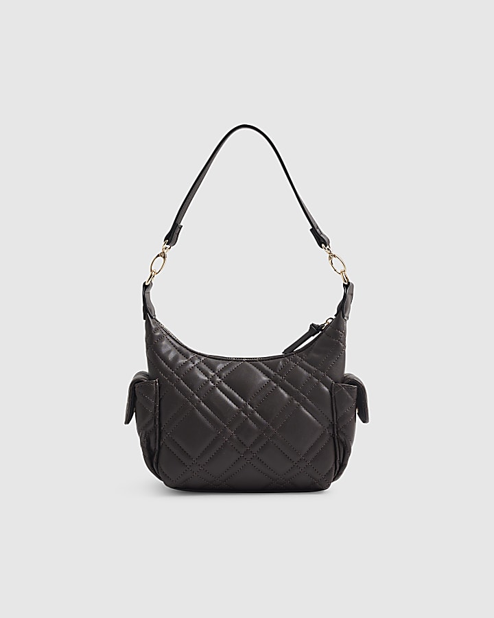 Brown Quilted Utility Crossbody Bag