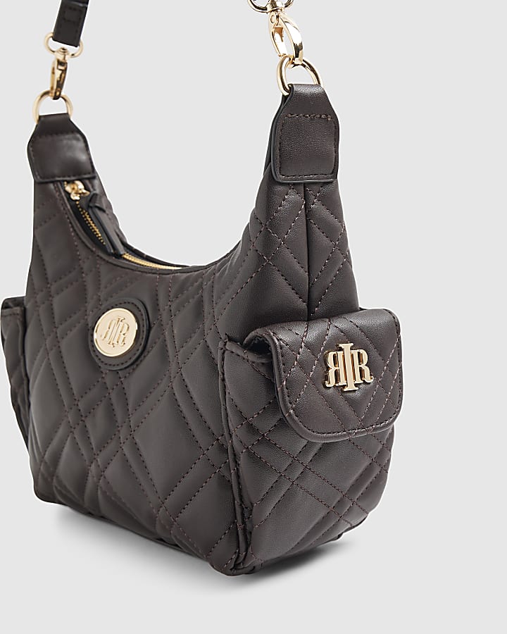 Brown Quilted Utility Crossbody Bag