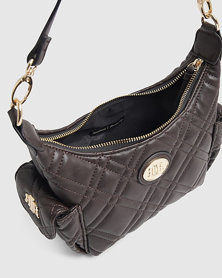 Brown Quilted Utility Crossbody Bag