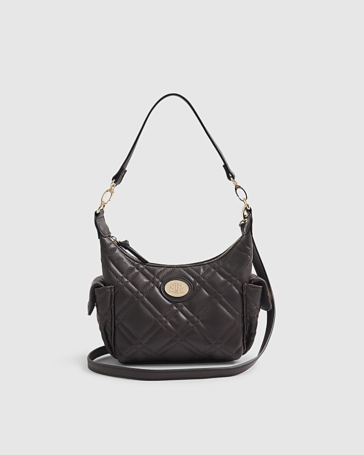 Brown Quilted Utility Crossbody Bag