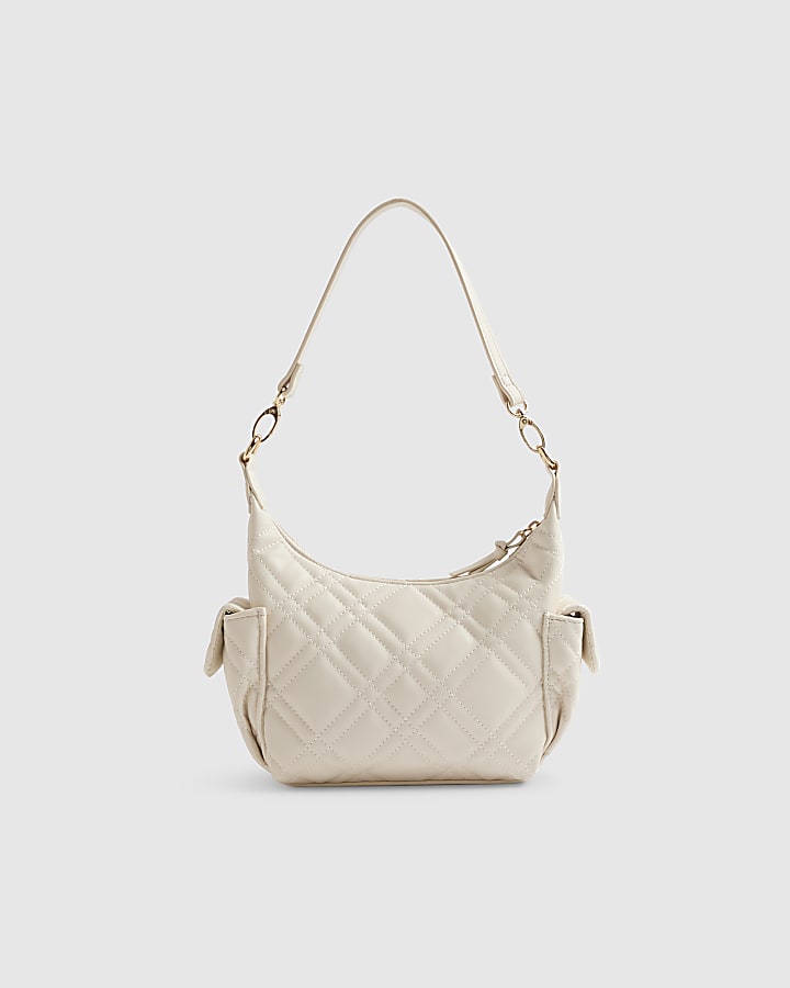 Cream Quilted Utility Crossbody Bag