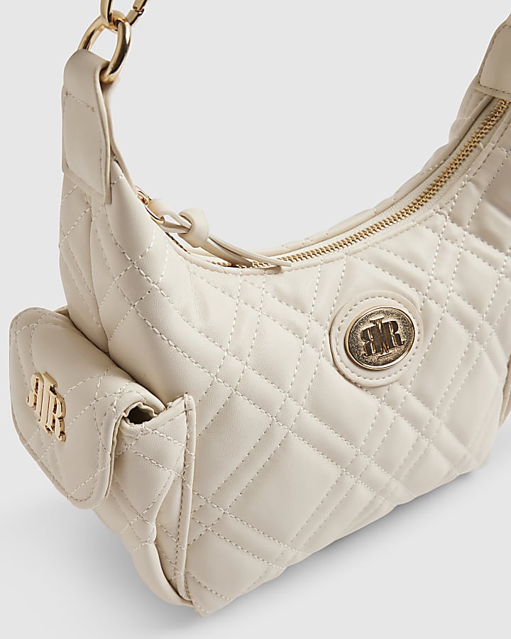 Cream Quilted Utility Crossbody Bag
