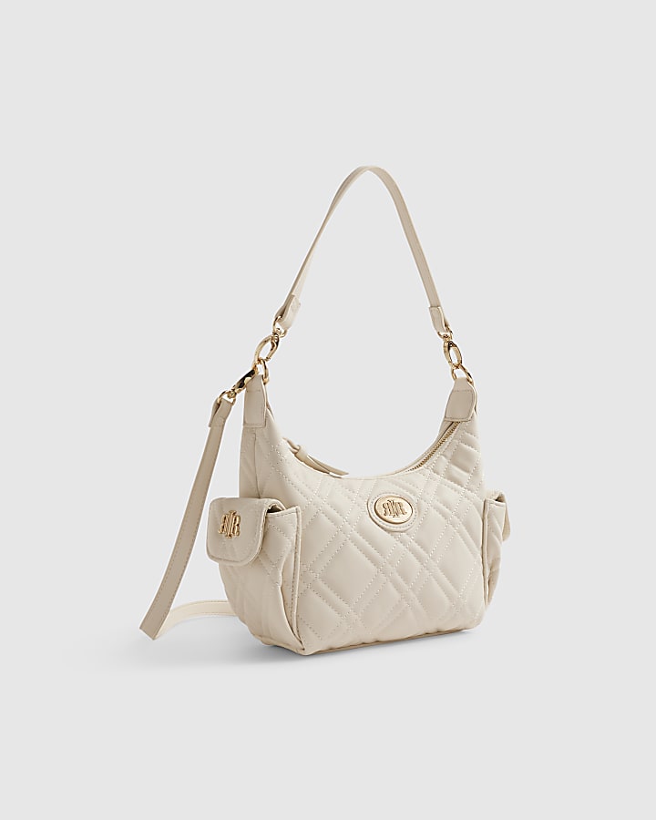 Cream Quilted Utility Crossbody Bag