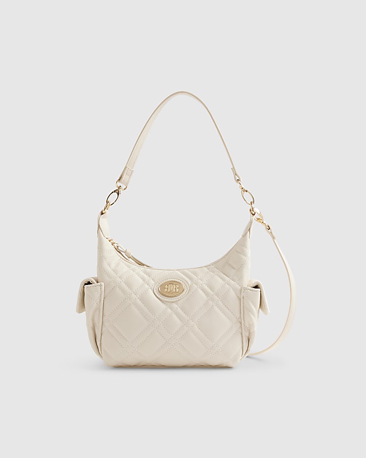 Cream Quilted Utility Crossbody Bag
