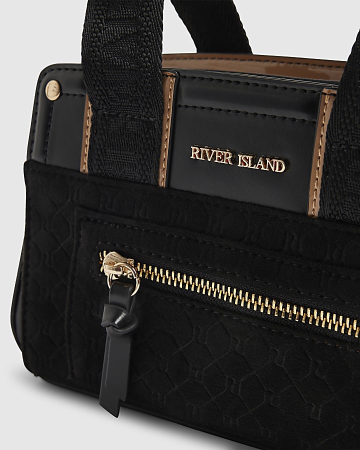Black Webbing Handle Tote Crossbody Bag