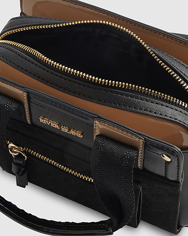 Black Webbing Handle Tote Crossbody Bag