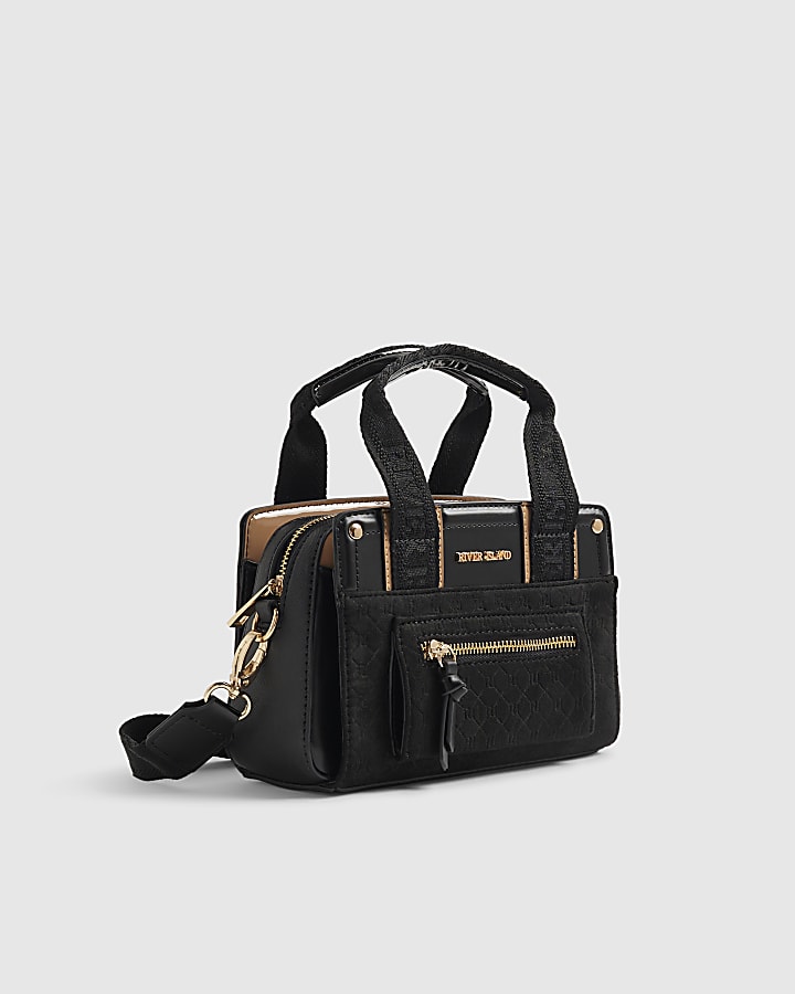 Black Webbing Handle Tote Crossbody Bag
