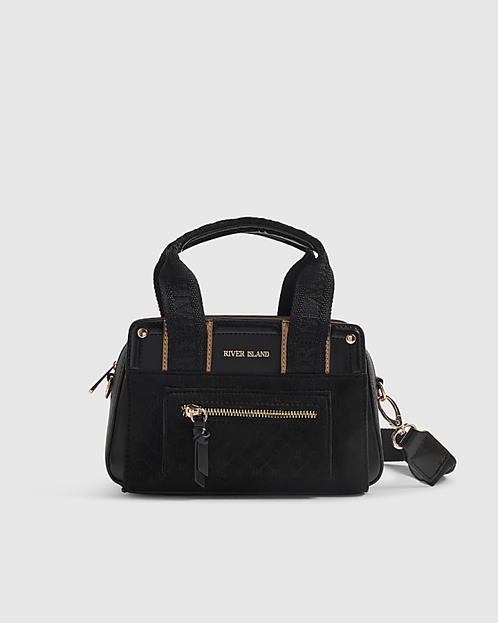 Black Webbing Handle Tote Crossbody Bag