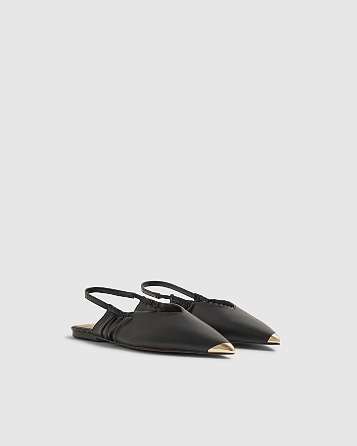 Black Metal Point Toe Flat Shoes