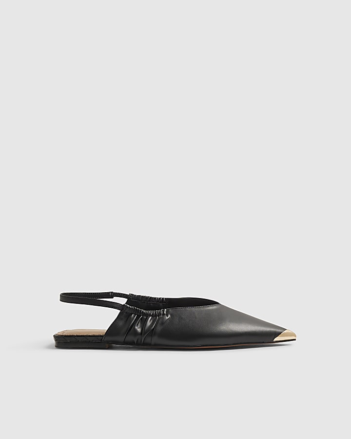 Black Metal Point Toe Flat Shoes