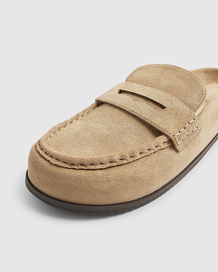 Beige Clog Mule Loafers