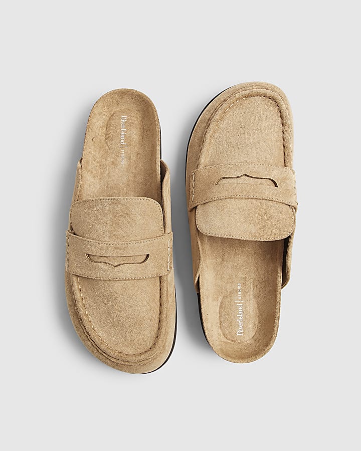 Beige Clog Mule Loafers