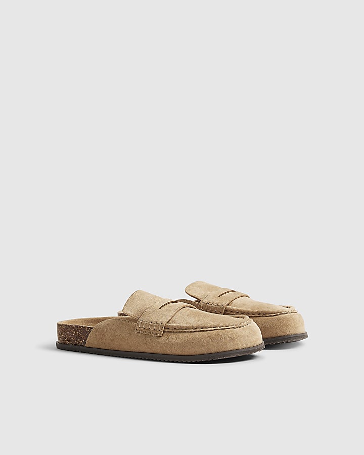 Beige Clog Mule Loafers