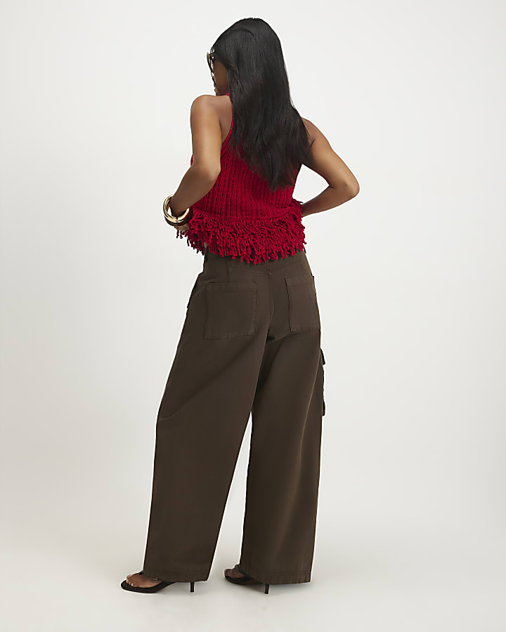 Petite Khaki Cargo Barrel Leg Jeans