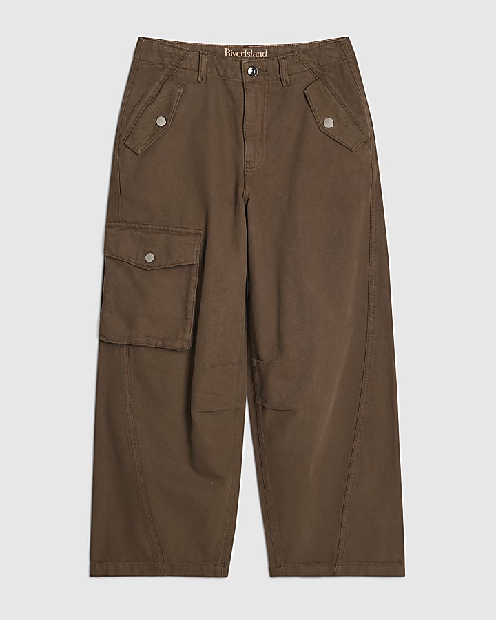 Petite Khaki Cargo Barrel Leg Jeans
