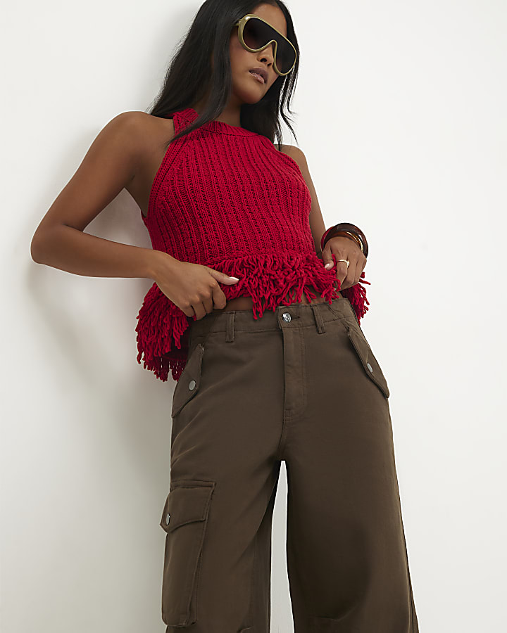 Petite Khaki Cargo Barrel Leg Jeans
