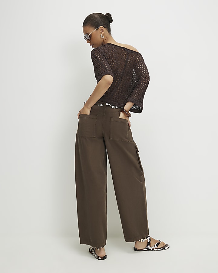 Khaki Cargo Barrel Leg Jeans