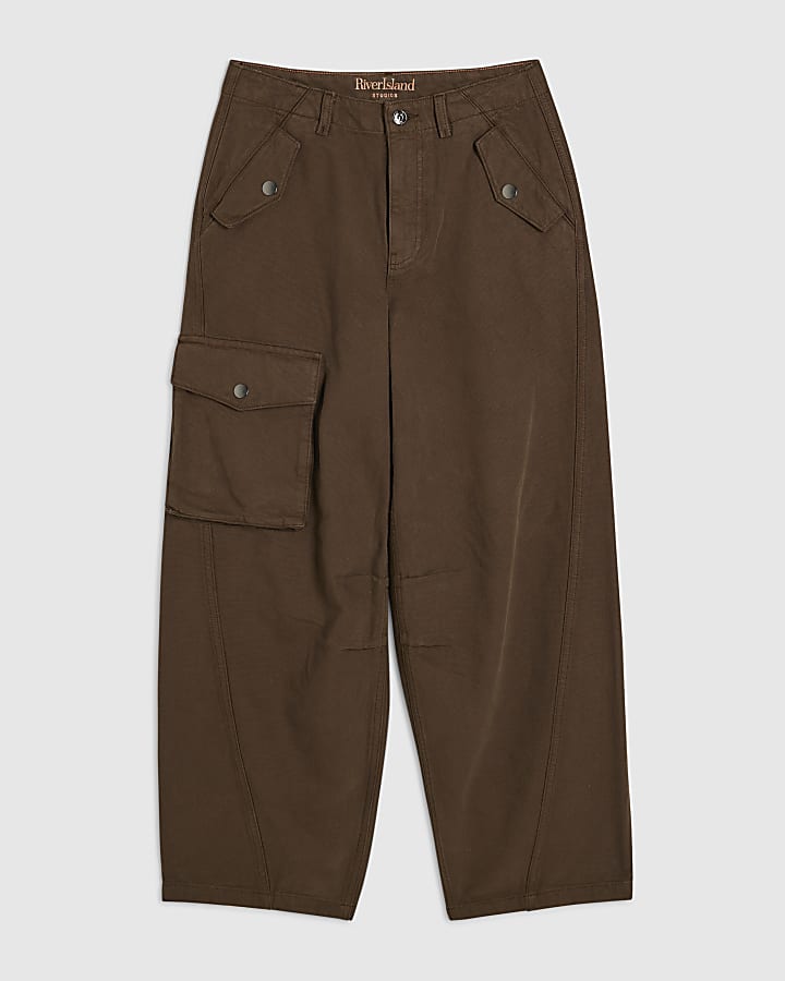 Khaki Cargo Barrel Leg Jeans