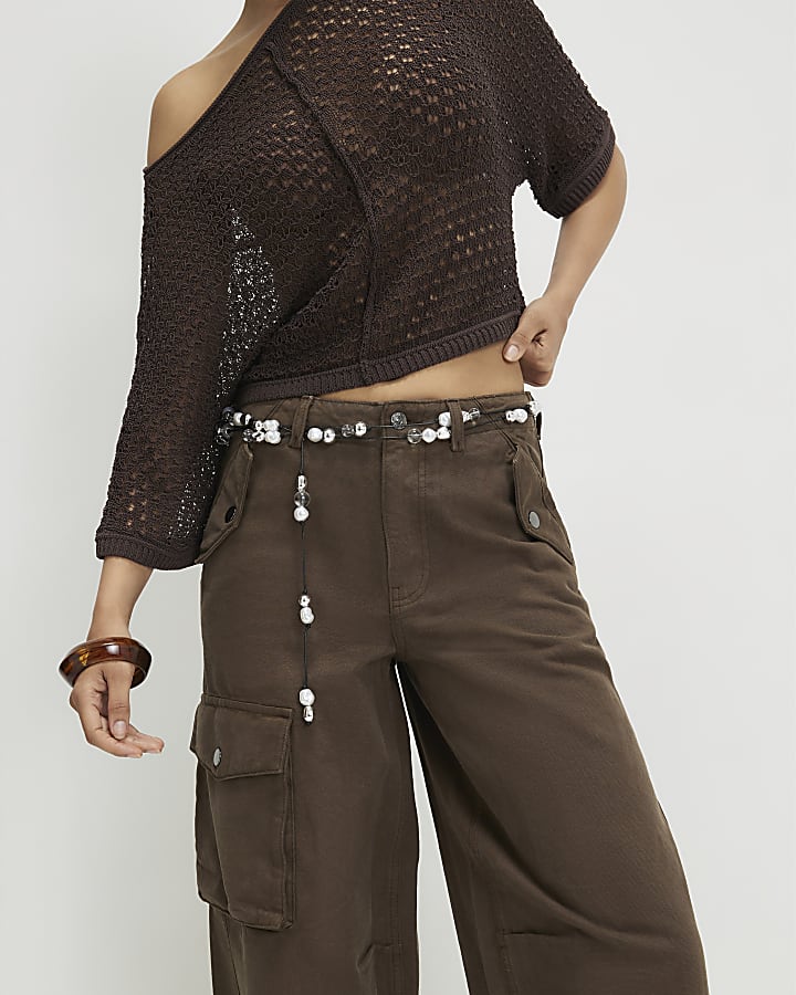 Khaki Cargo Barrel Leg Jeans