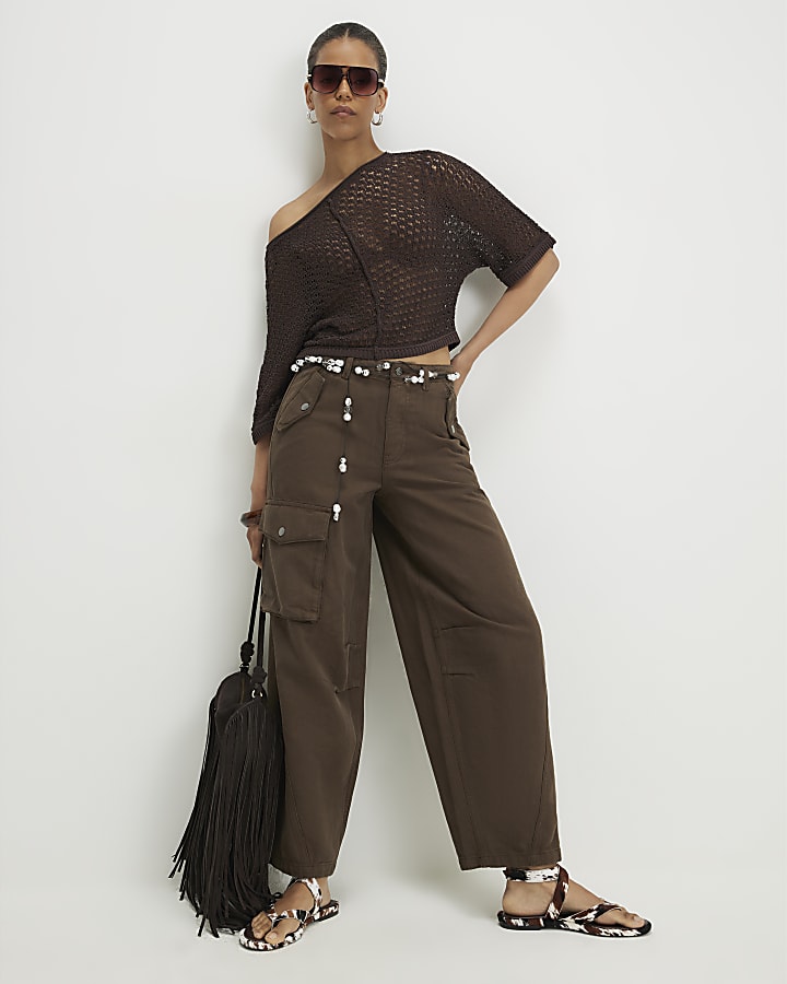 Khaki Cargo Barrel Leg Jeans