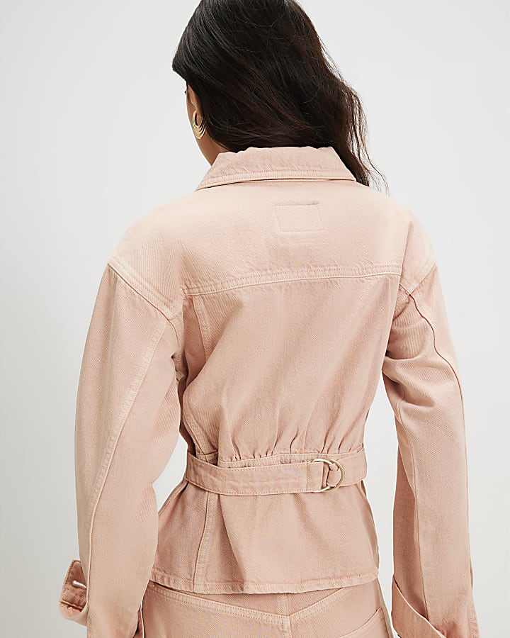Pink Waisted Cotton Denim Jacket
