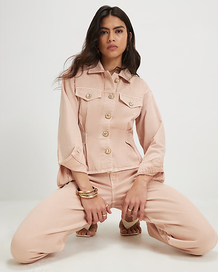 Pink Waisted Cotton Denim Jacket