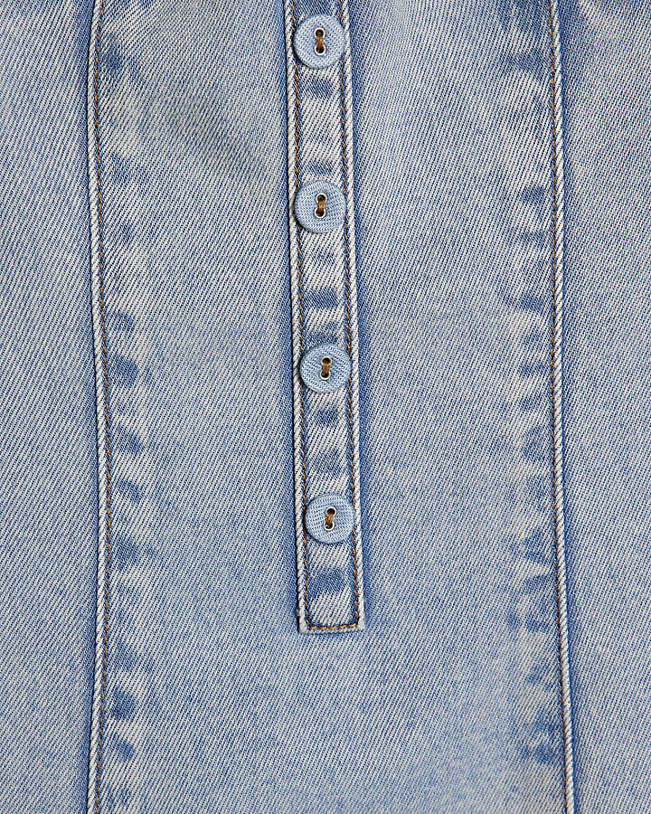 Blue Denim Button Front Mini Cami Dress
