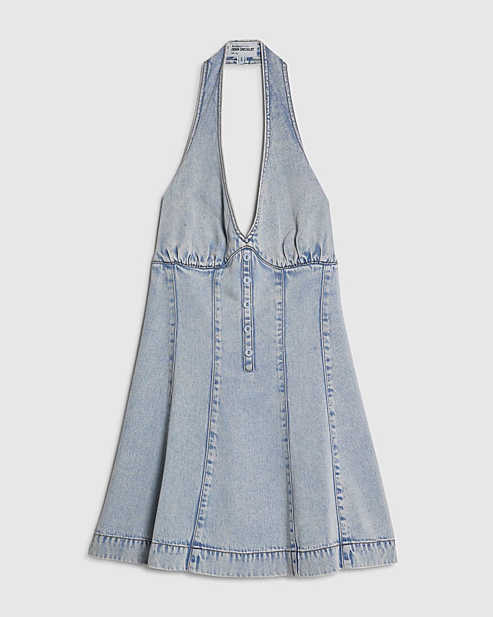 Blue Denim Button Front Mini Cami Dress