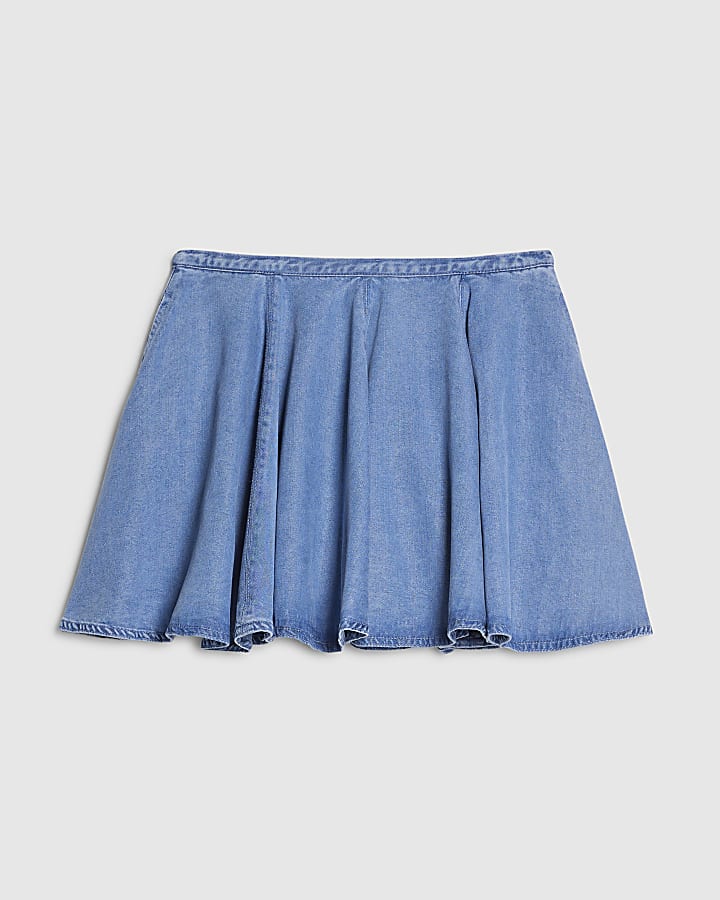 Blue Denim Mini Skater Skirt
