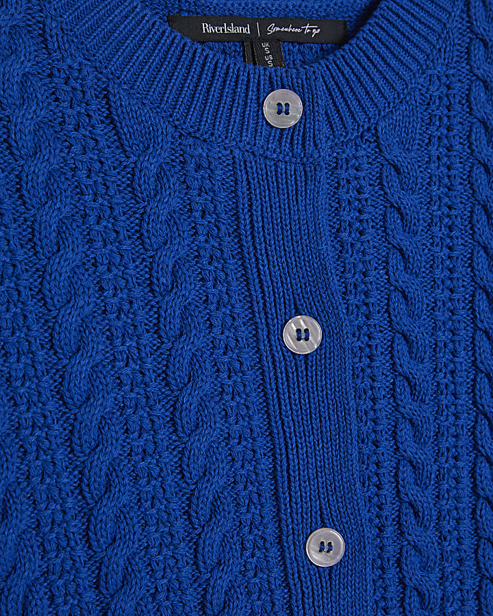 Blue Cable Knit Button Up Top