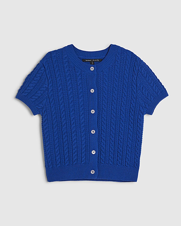 Blue Cable Knit Button Up Top
