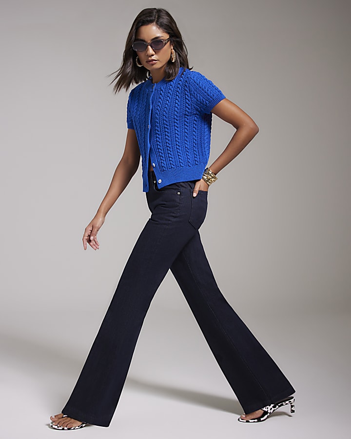 Blue Cable Knit Button Up Top