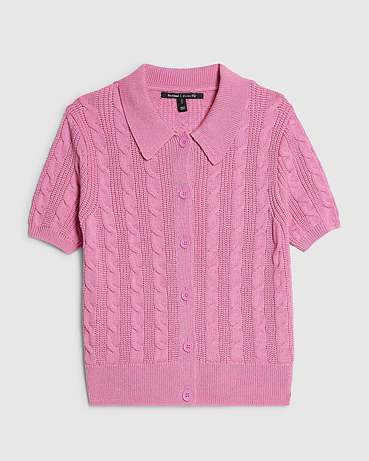 Pink Cable Knit Polo