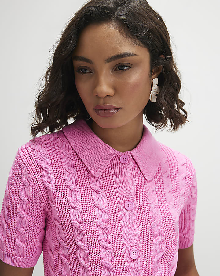 Pink Cable Knit Polo