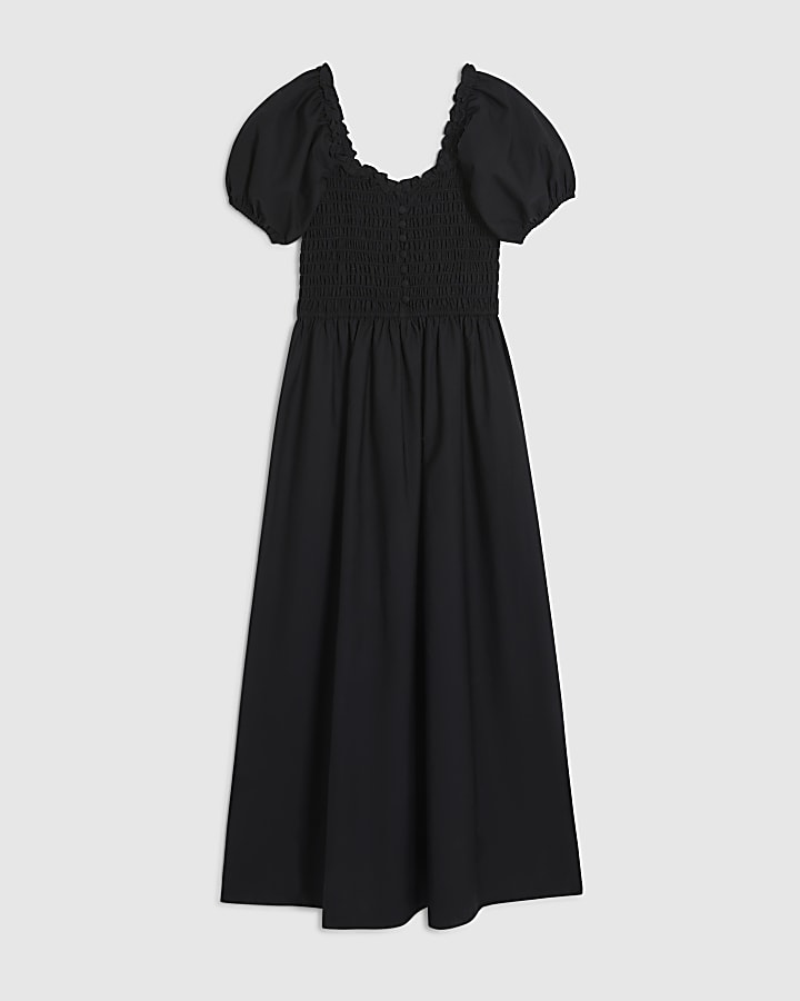 Black Shirred Midi dress