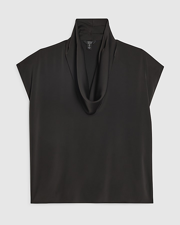 Black Cowl Neck Boxy T-shirt
