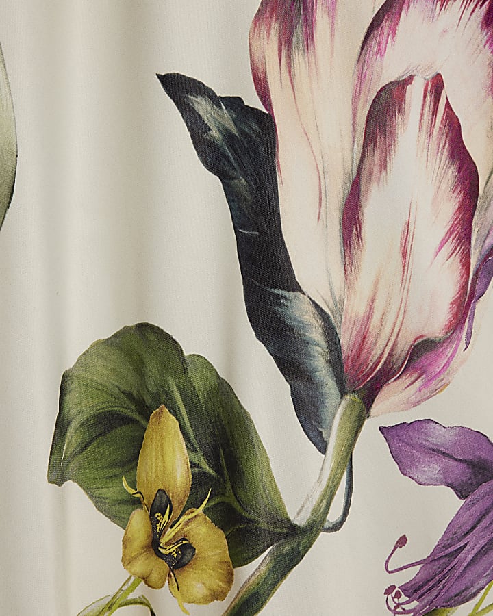 Cream Premium Floral Split Sleeve Midi Dress