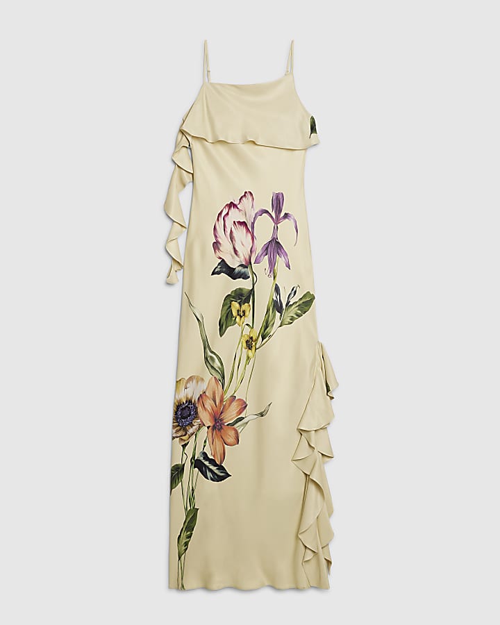 Cream Premium Sleevless Ruffle Slip Dress